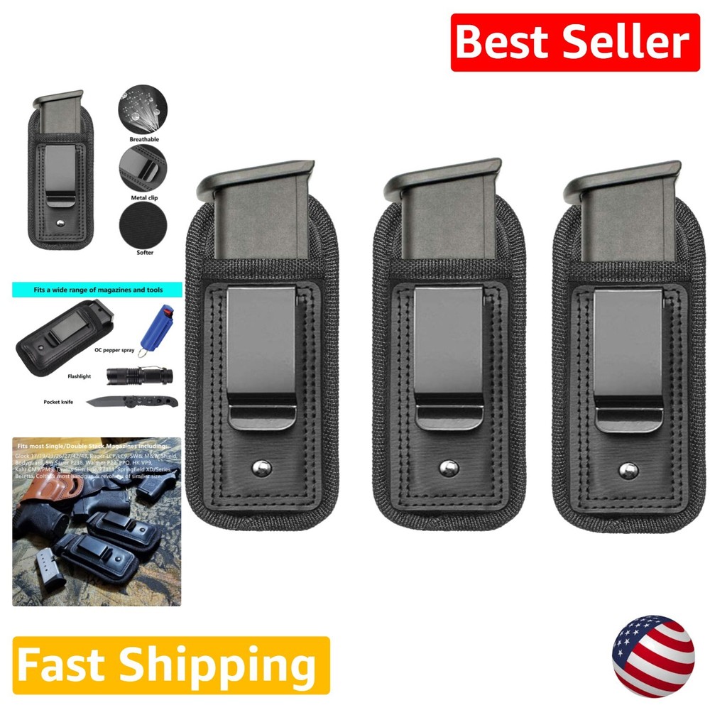 3-Pack IWB Inside Waistband Pistol Magazine Holster Pouch Set - Universal Fit