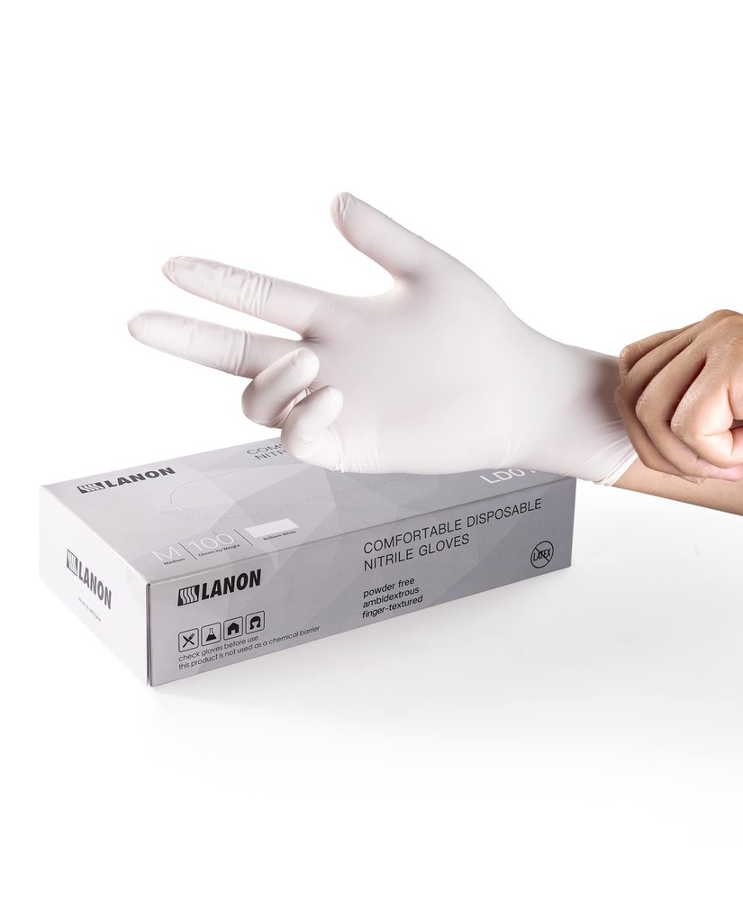 LANON Food Safe White Disposable Nitrile Gloves, Latex-Free, Powder-Free, Tex...