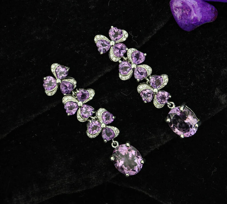 2.6 Ct Oval Simulated Amethyst Drop Earrings in 14k White Gold Plated  
