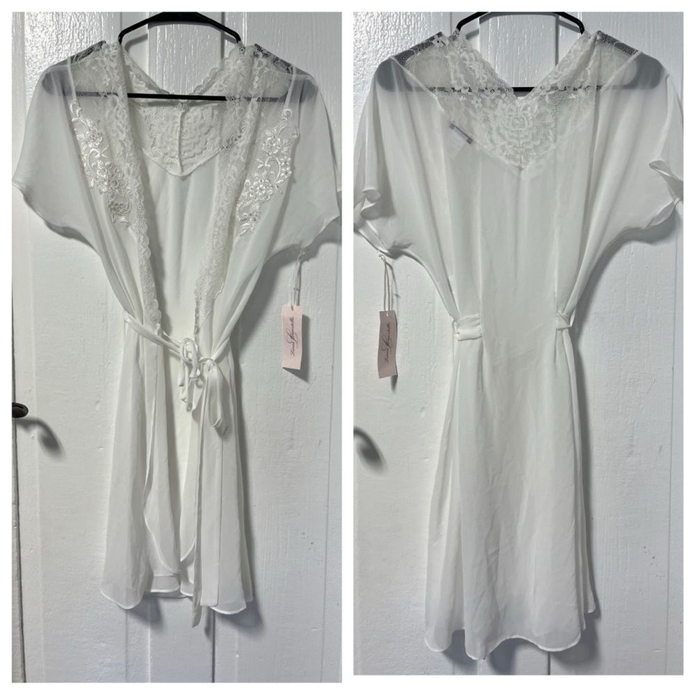 NWT Linea Donatella white bridal lace sheer robe size s/m