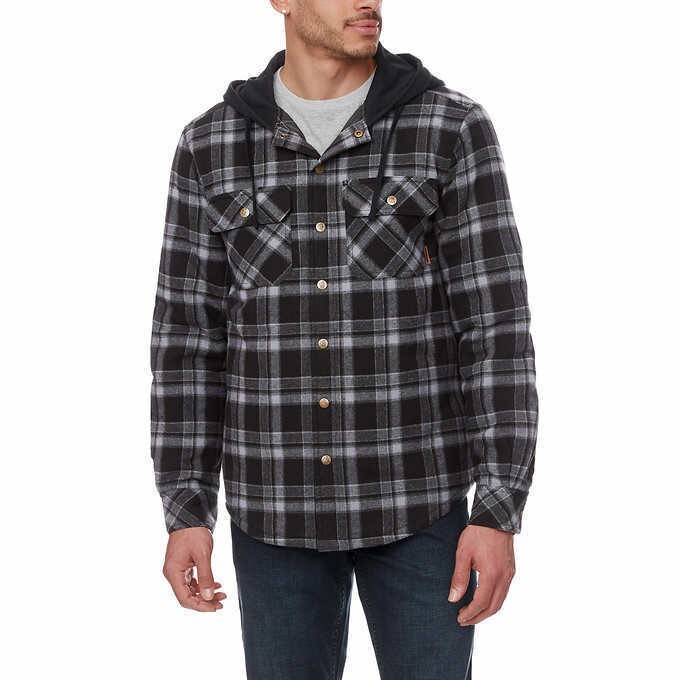 Legendary Outfitters Men's Cotton Flannel Hooded Shirt Jacket, Black, Size M