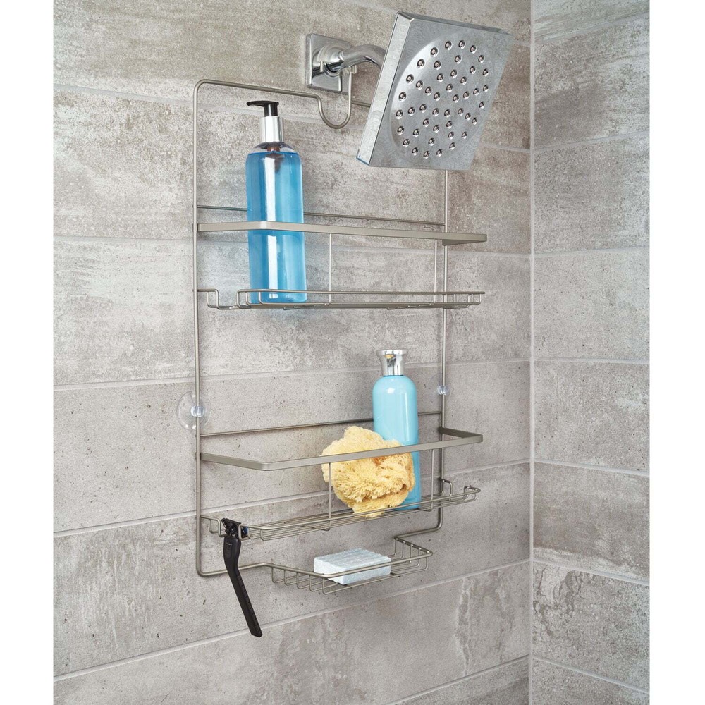 t Extra Wide Metal Hanging Shower Shelf with 3 Shelves, Silver