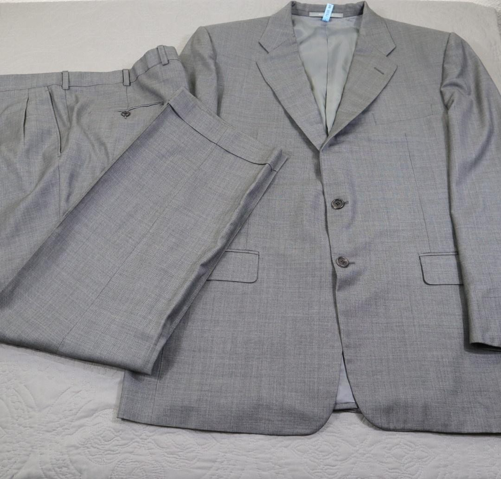 Hickey Freeman Loro Piana Wool Suit Mens 44R 36x30 Gray 2 Piece Tasmanian 130s