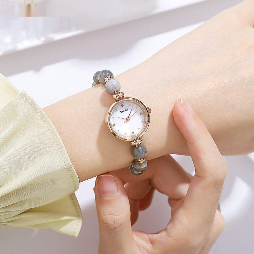 Elegant Women's Quartz Watch with Pearl Natural Stone Strap in Various Colors