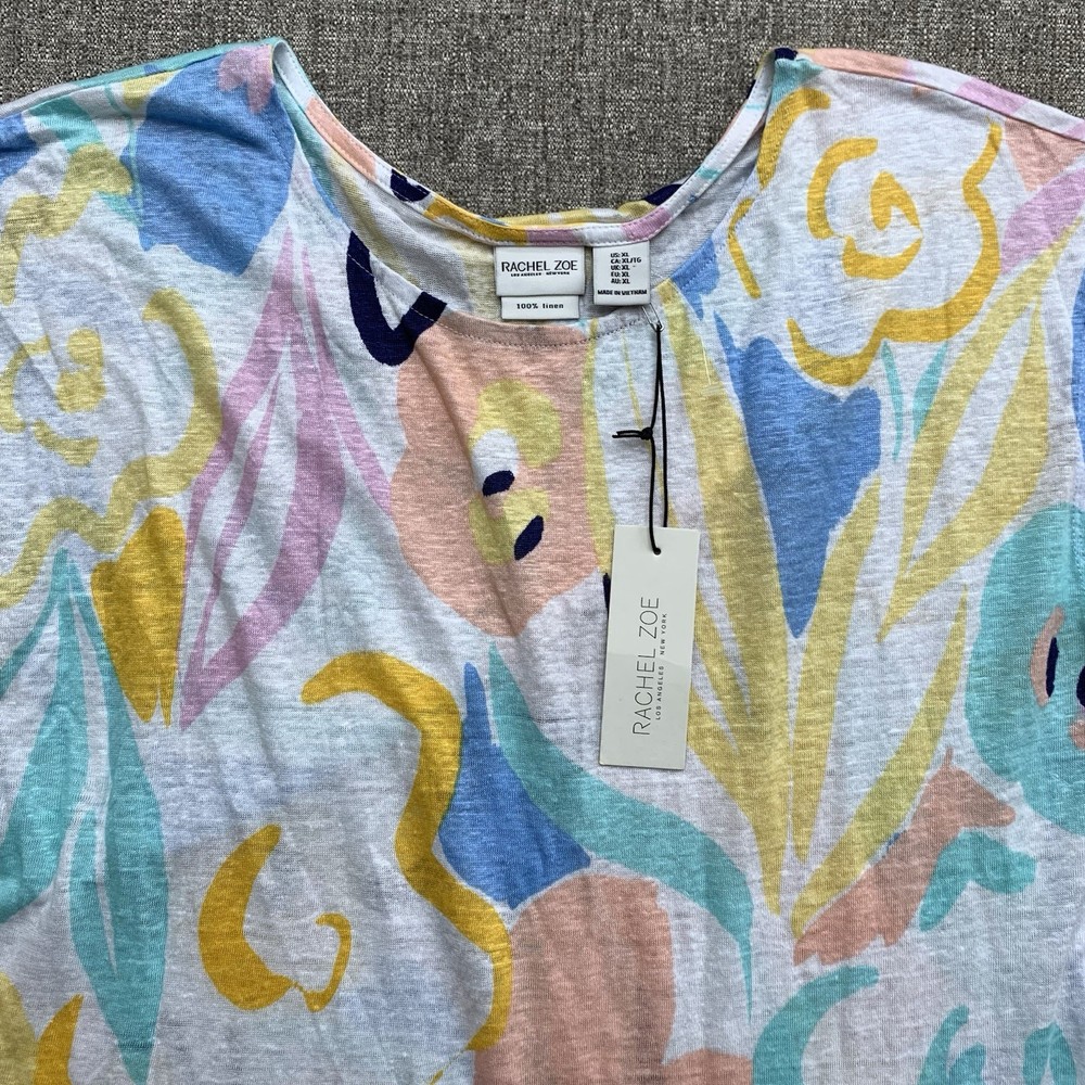 Rachel Zoe Women’s XL Blouse 100% Linen Floral Print Summer Casual Top NWT