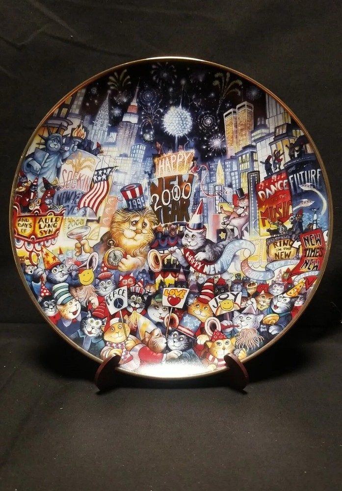 Franklin Mint 2000 New Years Cat Bill Bell LE Plate “Ring In The Mew Millennium”-image