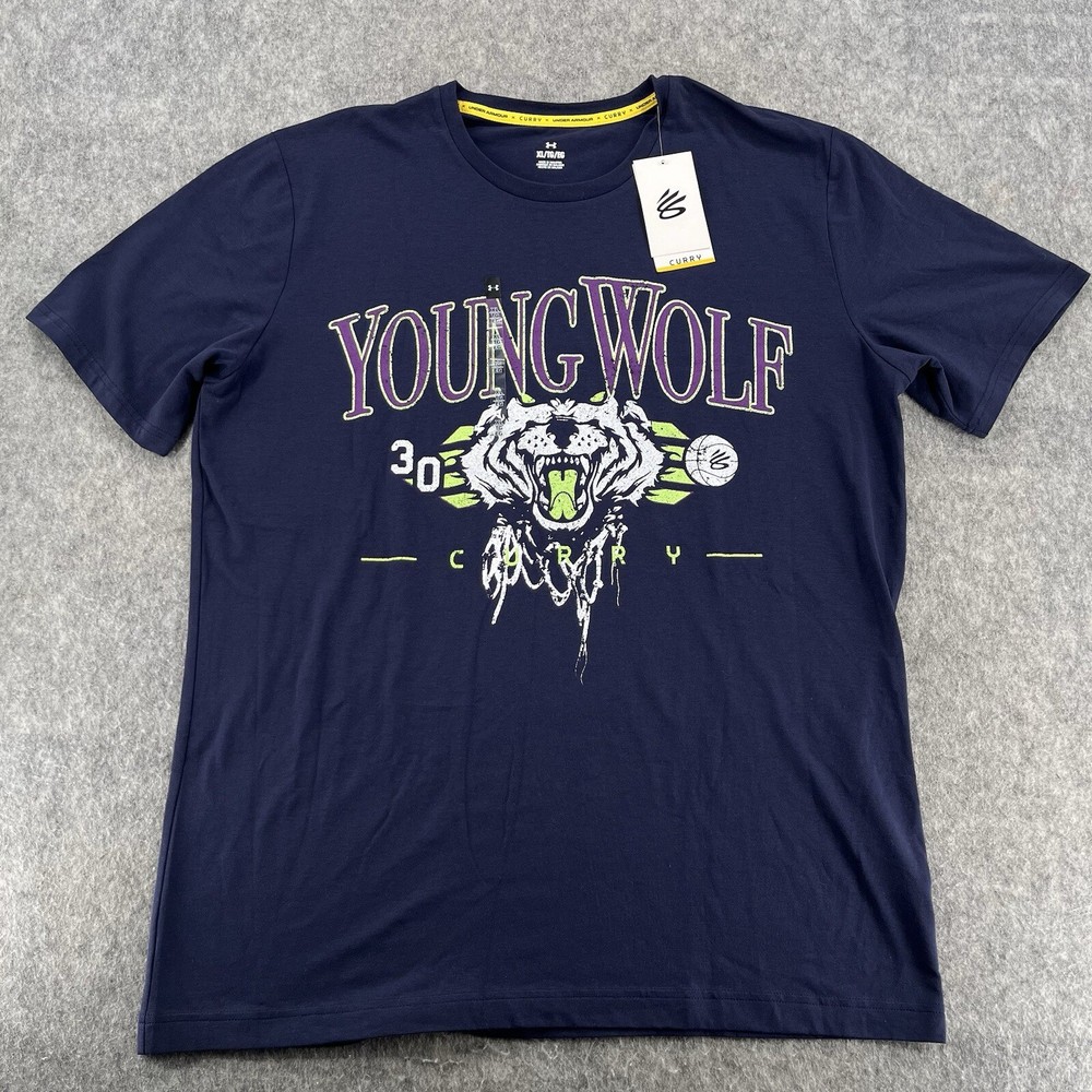 Under Armour UA Mens Blue Steph Curry Basketball Young Wolf T Shirt Size XL NEW