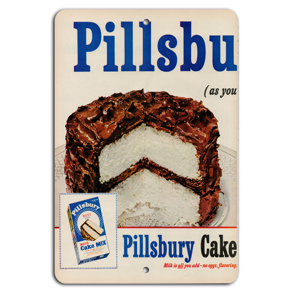 Vintage Pillsbury Cake Mix Metal Sign for Retro Kitchen Decor