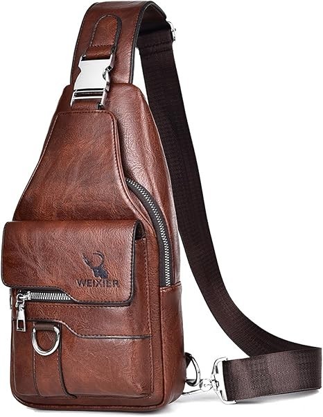 Sling Bag for Men Crossbody Chest Bag,PU leather Over the Shoulder Purse Casu...