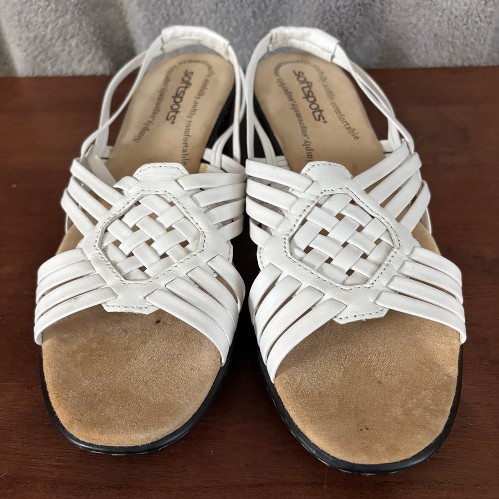 SoftSpots Women’s Hermoine White Leather Slingback Sandal Size 8