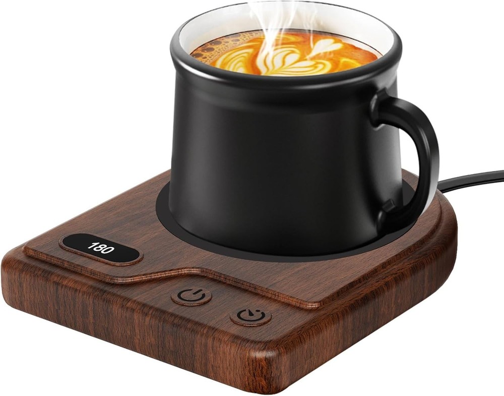 Desk Coffee Mug Warmer with Auto Shut Off and Wood Base