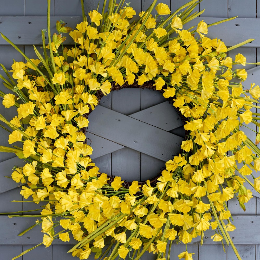 24-Inch Yellow Artificial Spring Wreath for Front Door Summer Decor