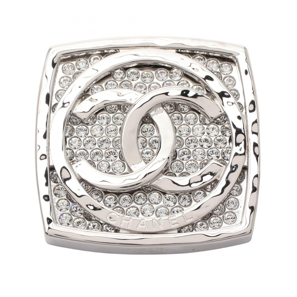 CHANEL COCO Mark Square Brooch ABB821 Stainless Steel CC Logo Vintage Women Jewelry