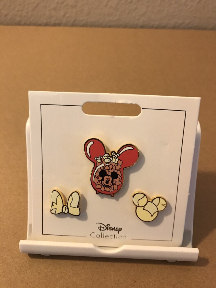 Disney Parks Pin Popcorn Bucket Mickey Mouse Ears Minnie Bow 3 Pins Trading Set