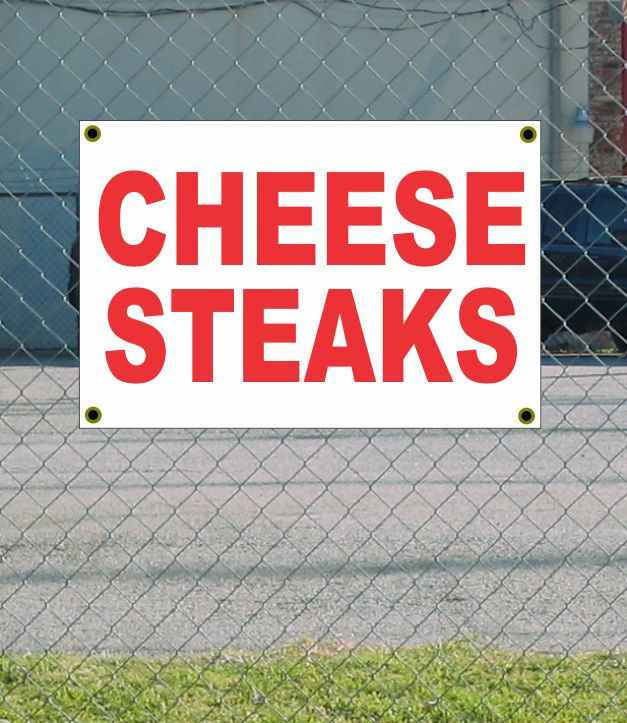 New 2x3 Cheese Steaks Red & White Banner Sign with Discounted Size & Price