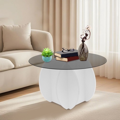 Round Coffee Table, Glass Tabletop Coffee Table, Tempered Glass Coffee Table