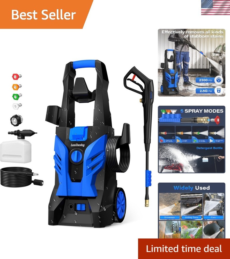 Lightweight 2300 PSI Electric Pressure Washer for Cars Patios Fences