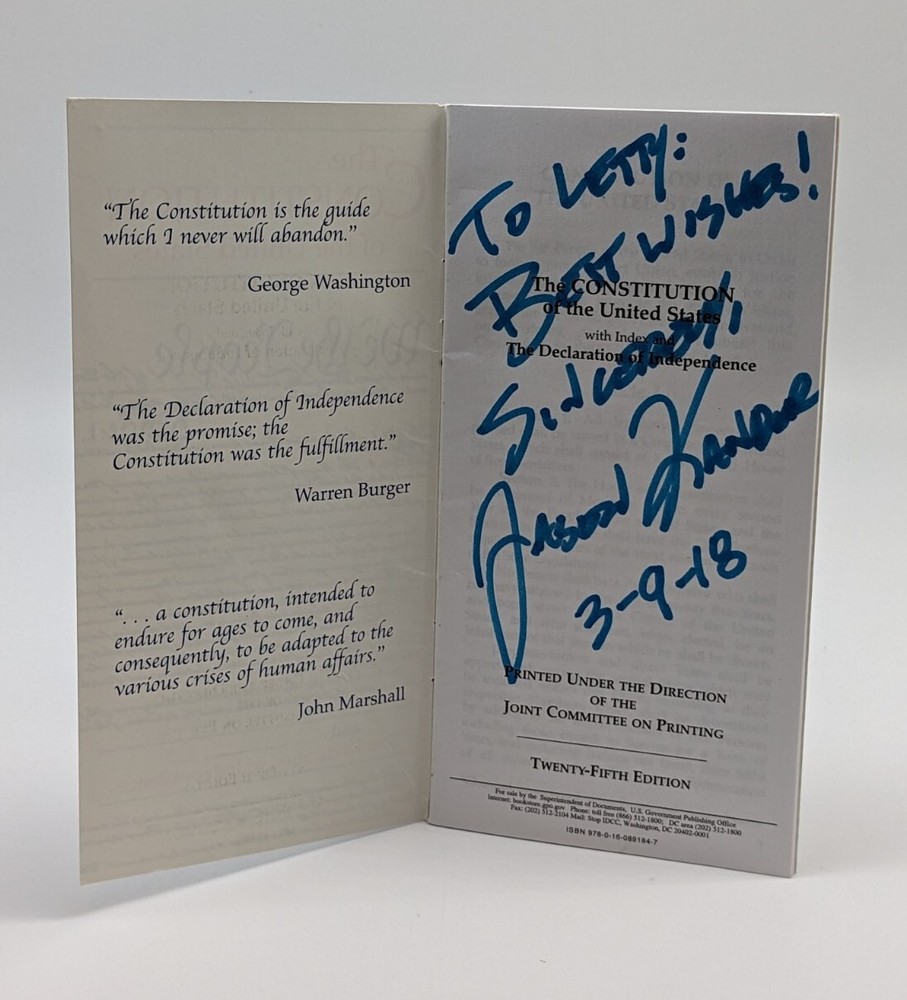 Pocket Constitution Signed By JASON KANDER Former Political Candidate Democrat