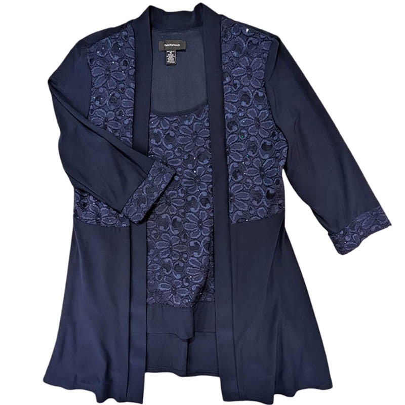 R&M Richards Sequins Cardigan Shell Womens 10 Blue Mother of the Bride Evening