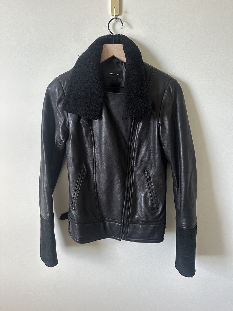 Mackage Safira Black Washed Lambskin Leather Motor Jacket in Size XS