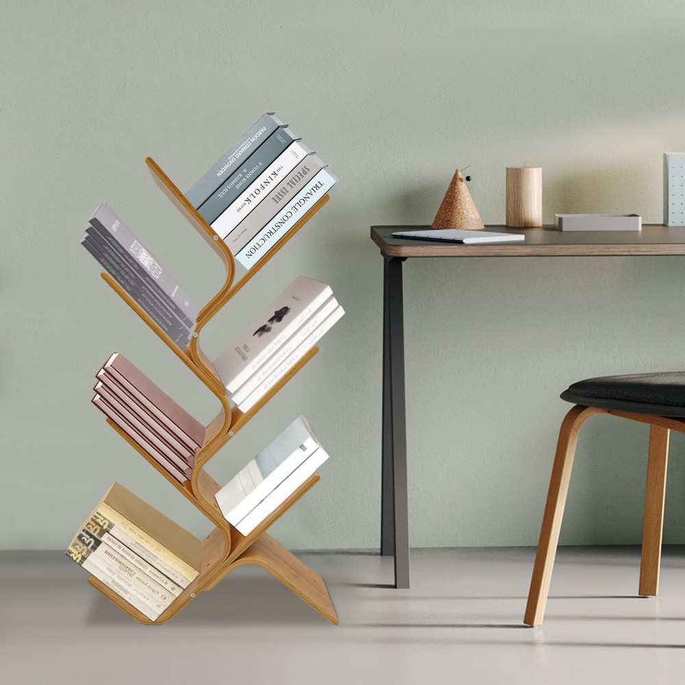 6-Tier Bamboo Tree Bookcase Organizer Display Shelf for Books