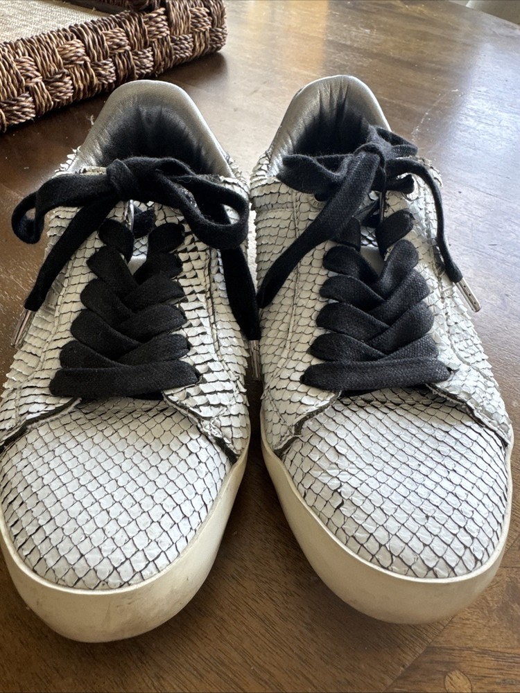 ZADIG & VOLTAIRE Black and White Snake Skin 100% Leather Sneakers Size 41