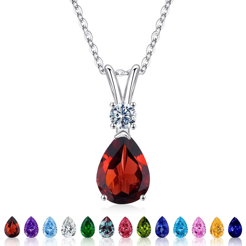 January Birthstone Necklaces for Women - Garnet Necklace 18K White Gold Plate...