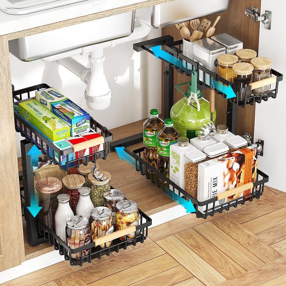 Under Sink Organizer, 2 Tier Under Sink Organizers and Storage, Metal Slide out