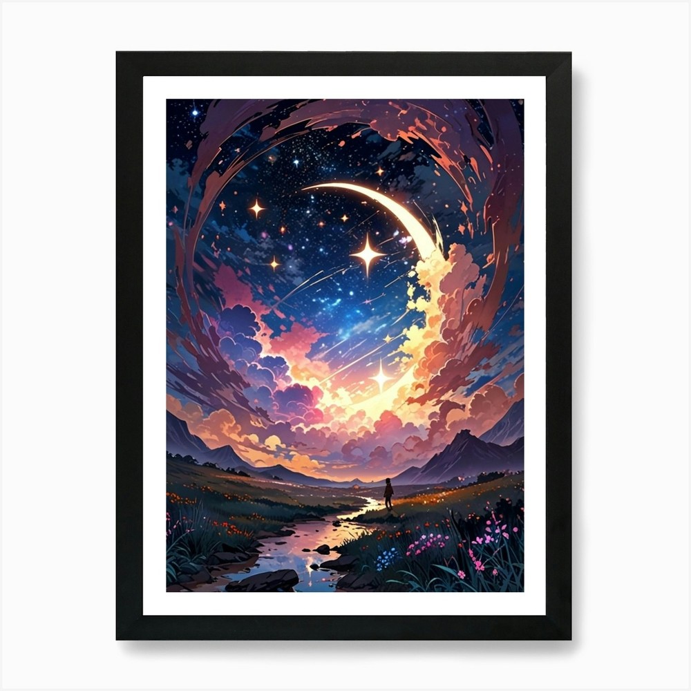 Moon And Stars 8 Art Print Framed Wall Art Poster Canvas Print Picture