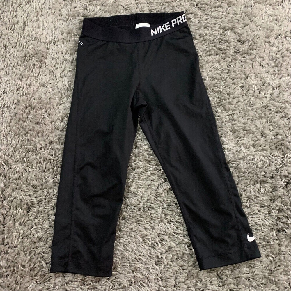 Nike Pro Pants Womens Small Black & White Logo Spelled Out Leggings Dri-Fit