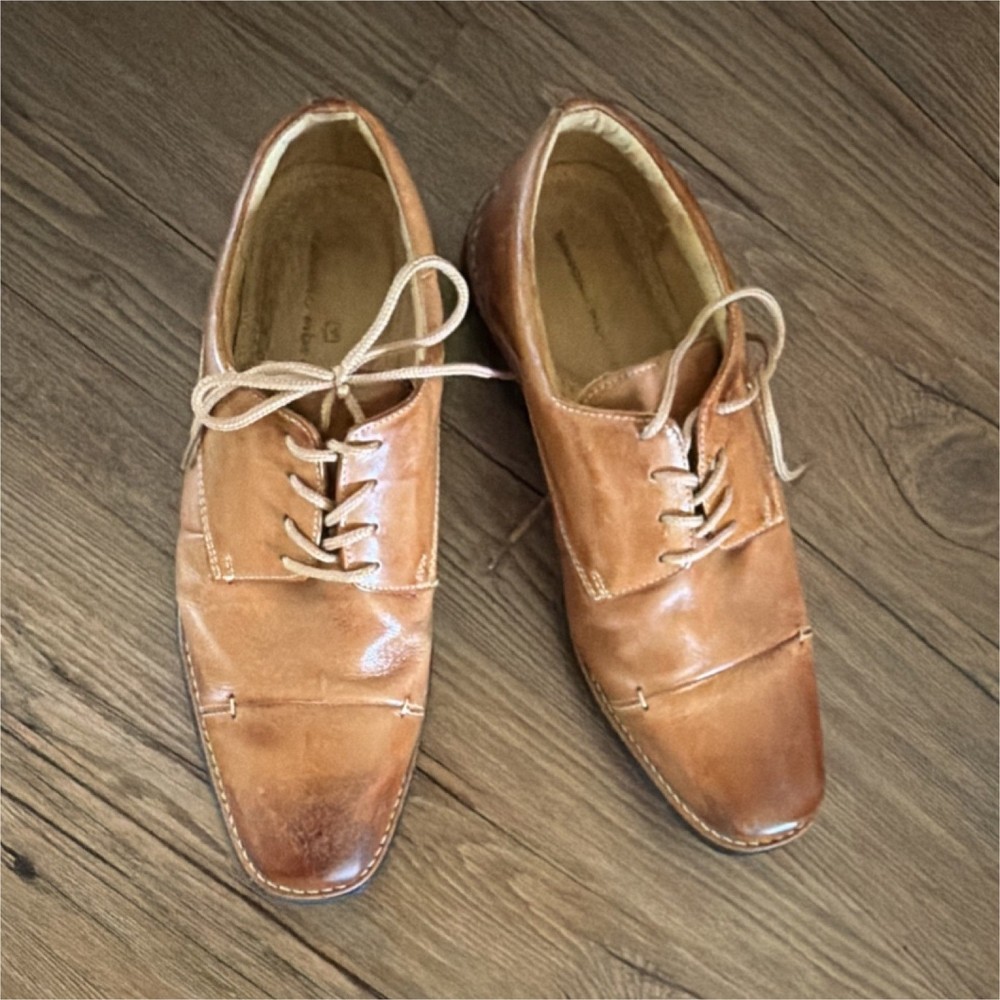 Sandro Moscoloni Brown Leather Oxford Dress Shoes Square Toe Cap Lace Up Men