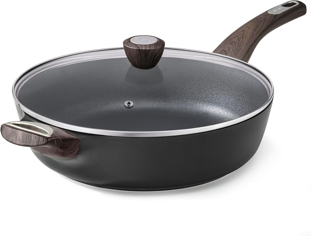 SENSARTE Nonstick Frying Pan Skillet with Lid, 12 Inch Large Deep Frying Pan, 5