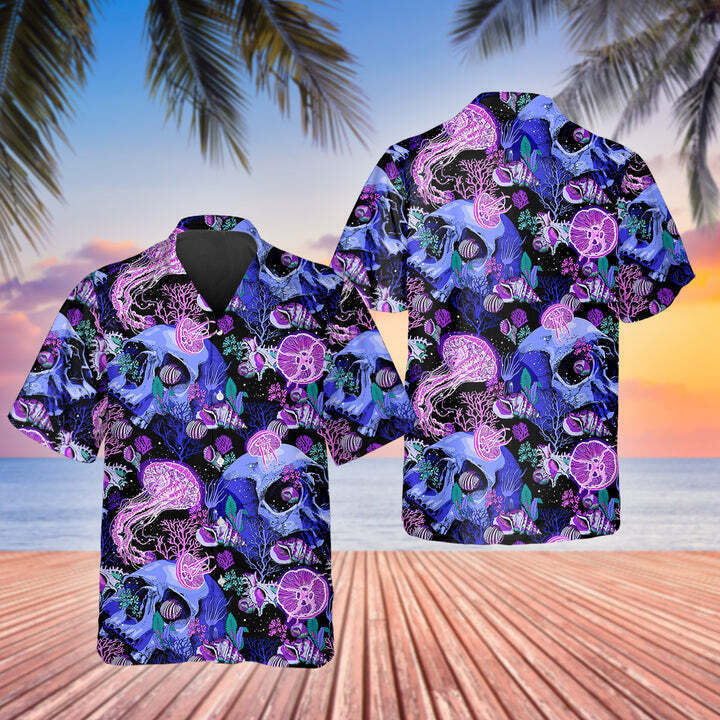 Purple Jellyfish Skull 3D HAWAII SHIRT US Size All Over Print Father Day Gift
