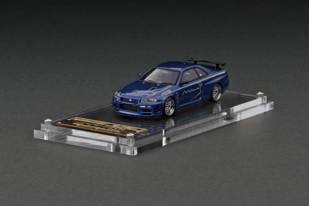 Ignition Model Mini Car Nissan Skyline Gt-R Mine'S R34 Bayside Blue 1/64 17