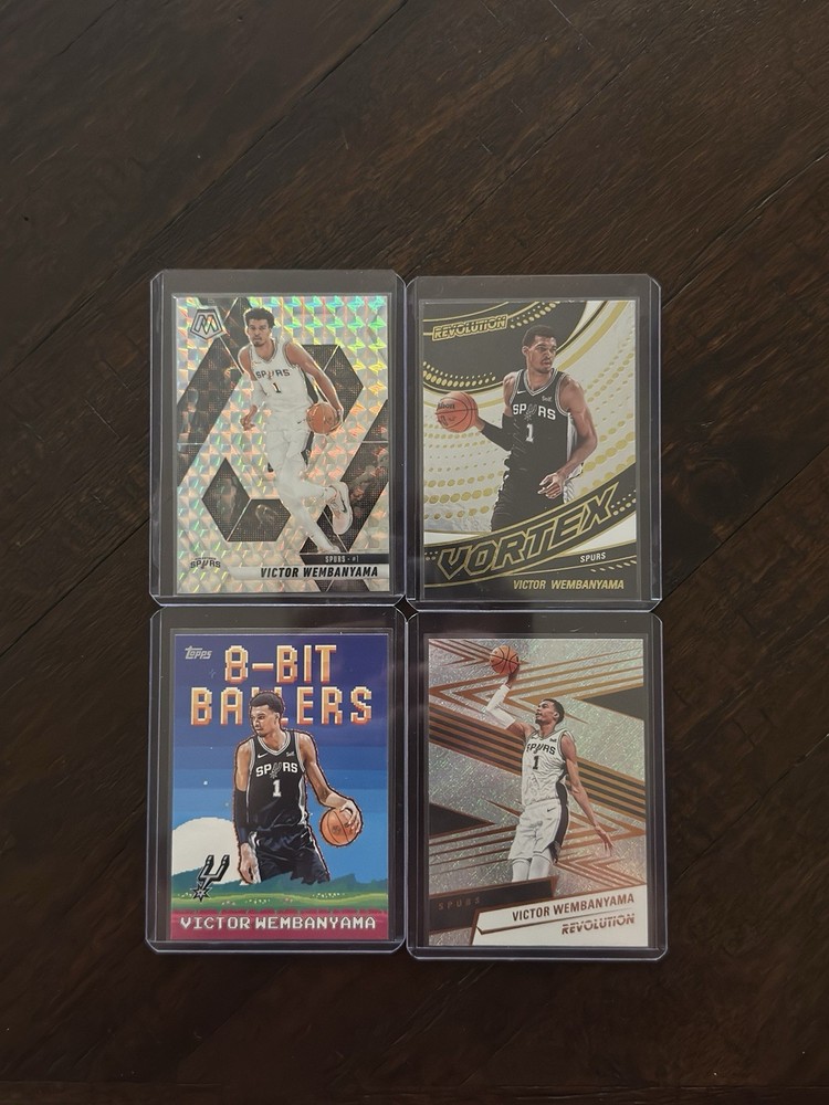 Lot of 4 Victor Wembanyama Topps, Revolution, Mosaic Parallels and Inserts Spurs