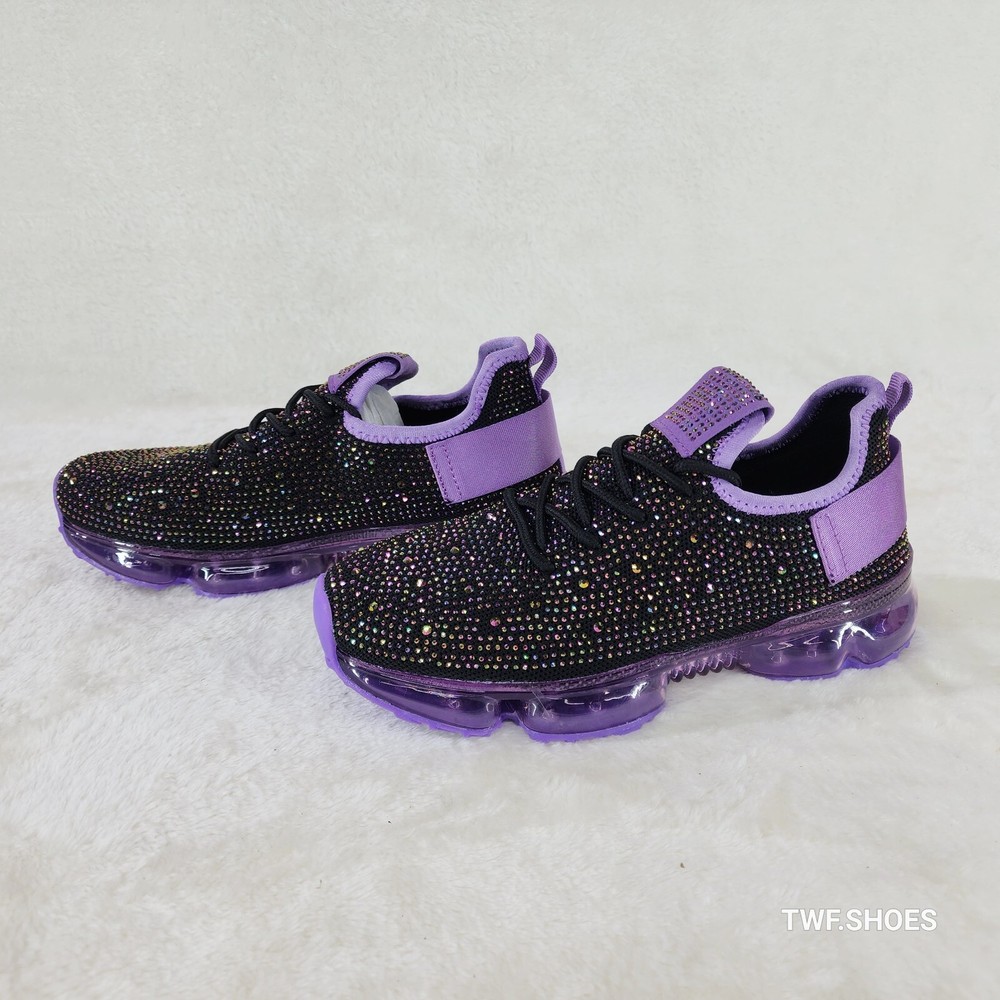 Dazzle Glow Purple Slip On Pull Tie Comfy Rhinestone Tennis Shoes Sneakers