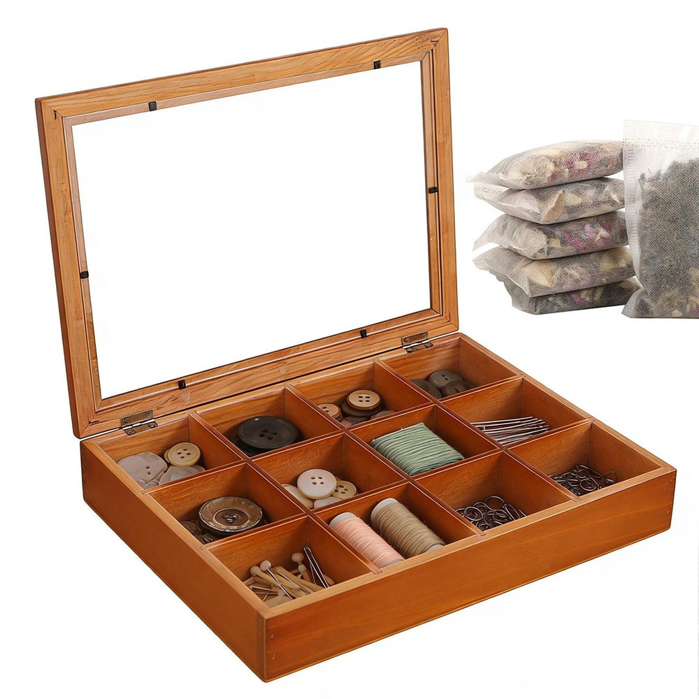 Tea Bag Organizer 12-Compartments Wooden Box Tea Storage Organizer