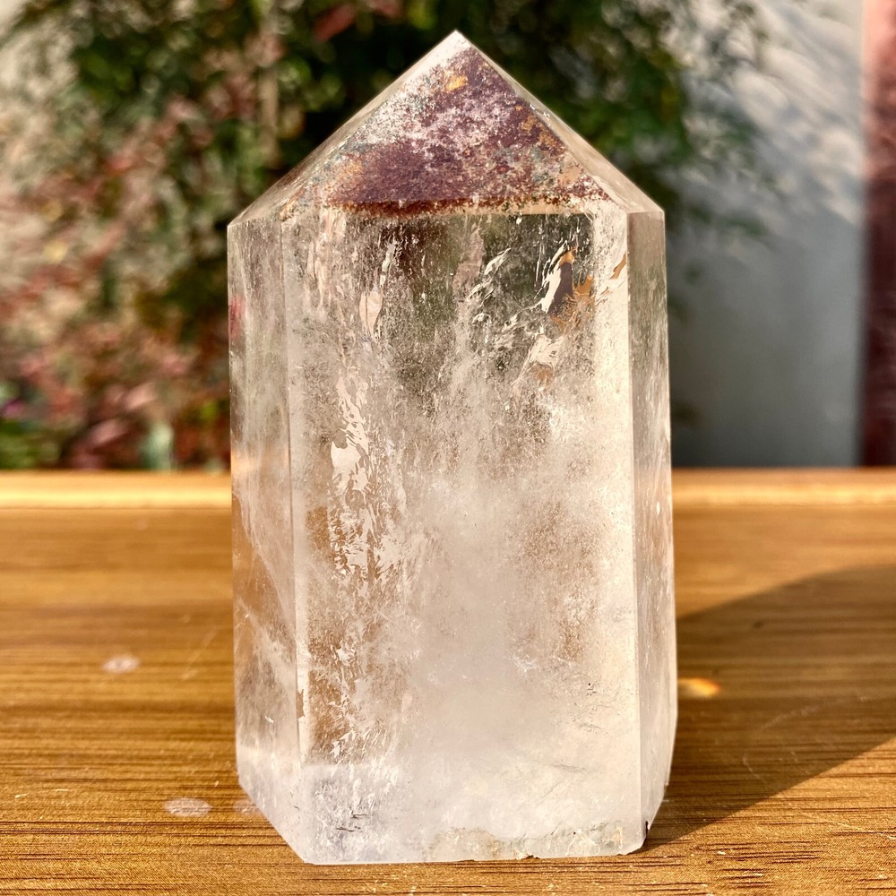 300G  Natural Green Ghost Phantom Quartz Crystal Obelisk Tower Rod restoration -