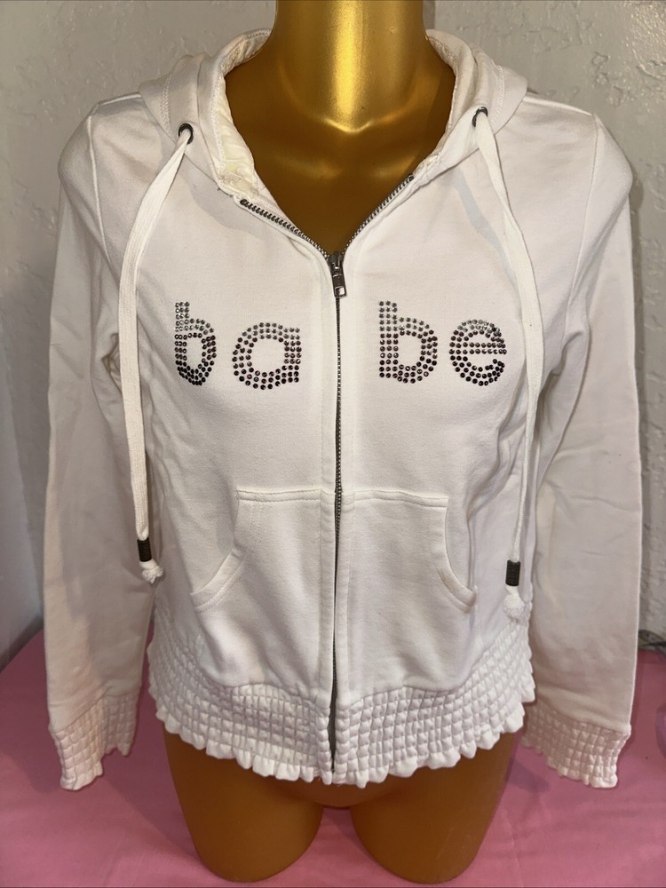 Y2K style white full zip hoodie rhinestone size small