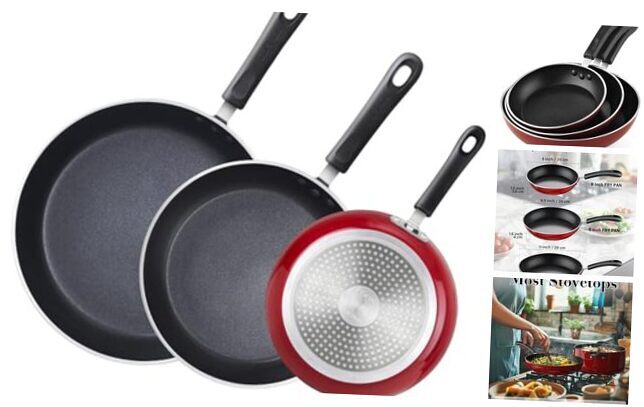 Nonstick Frying Pans Set 3 Piece, 8, 8/9.5/11-inch 3-PC Fry Pan Set Marble Red