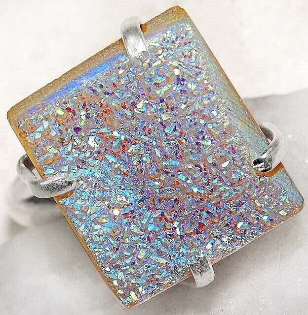 Natural Titanium Druzy 925 Solid Genuine Sterling Silver Ring Sz 7 @B19-2