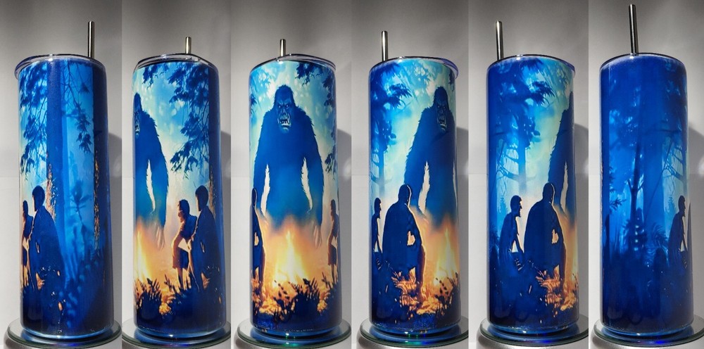 Bigfoot over camp fire, tumbler  Stainless-Steel 20oz with SS straw and cleaner