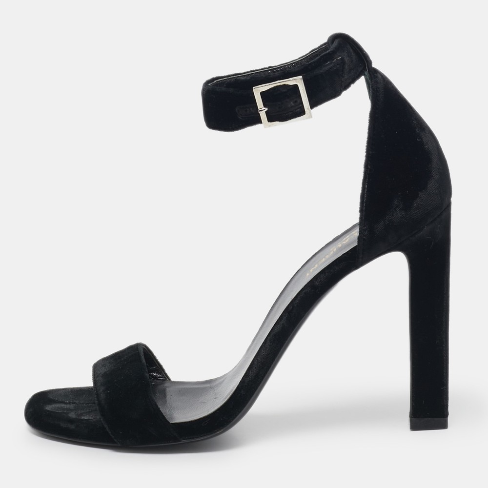 Saint Laurent Black Velvet Grace Sandals Women's Size 38 Luxury Heels