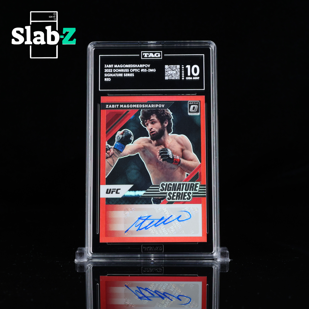 2022 UFC Donruss Optic ZABIT MAGOMEDSHARIPOV AUTO /49 RED SP, TAG 10 GEM MINT!