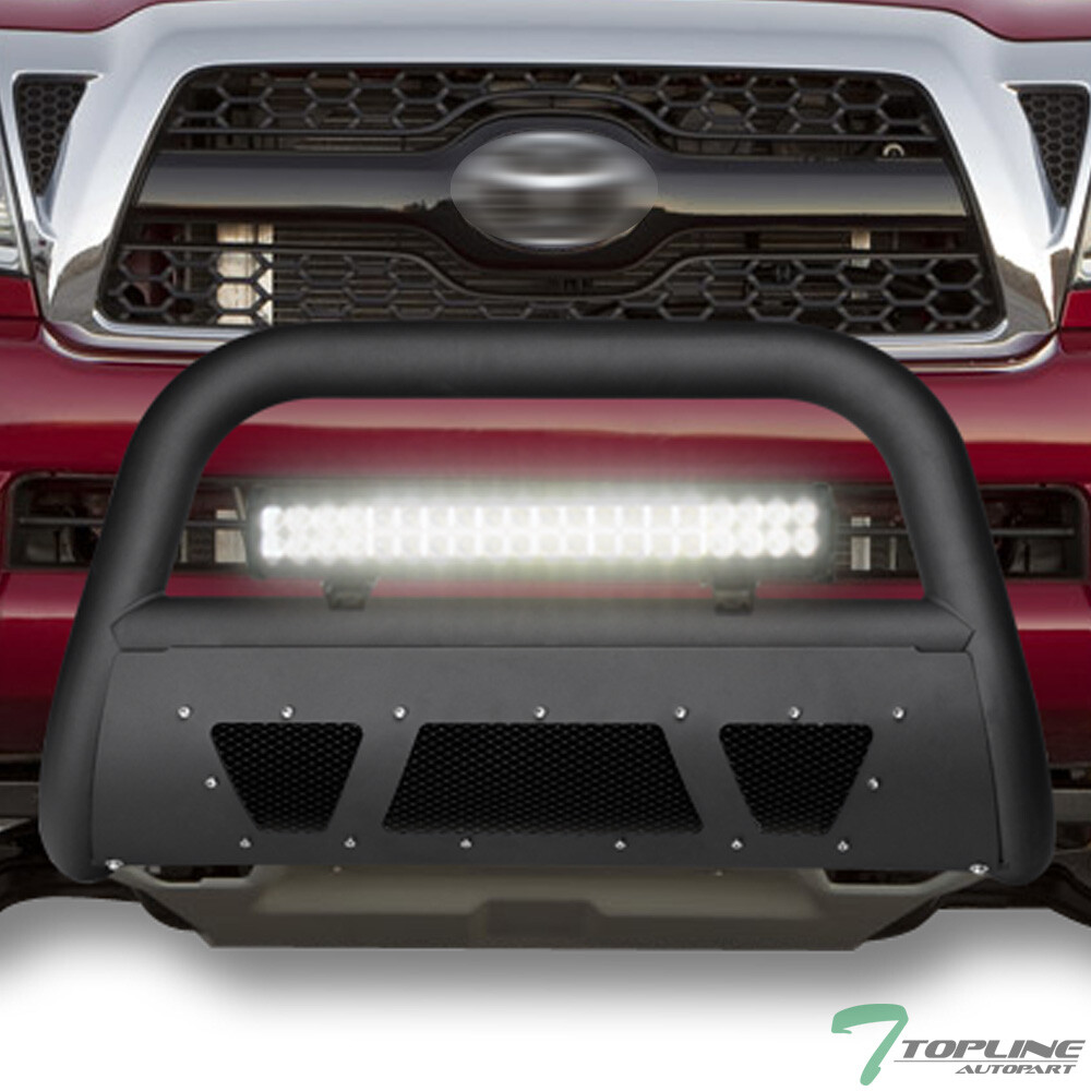 Topline For 05-15 Toyota Tacoma Matte Blk Studded Mesh Bull Guard w/120W LED Bar