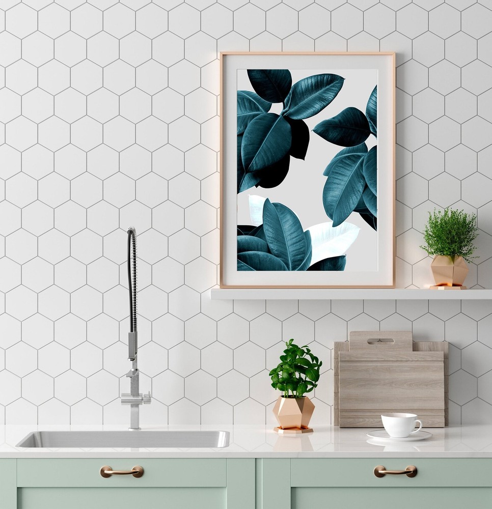 Tropical Leaf Print Blue Leaves Wall Art Botanical Print Wall Decor Prints