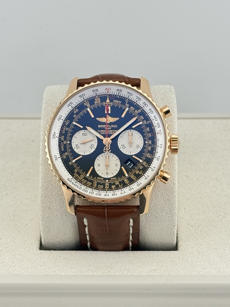 Breitling Navitimer RB012012 Mens 43mm 18k Solid Red Gold Black Dial