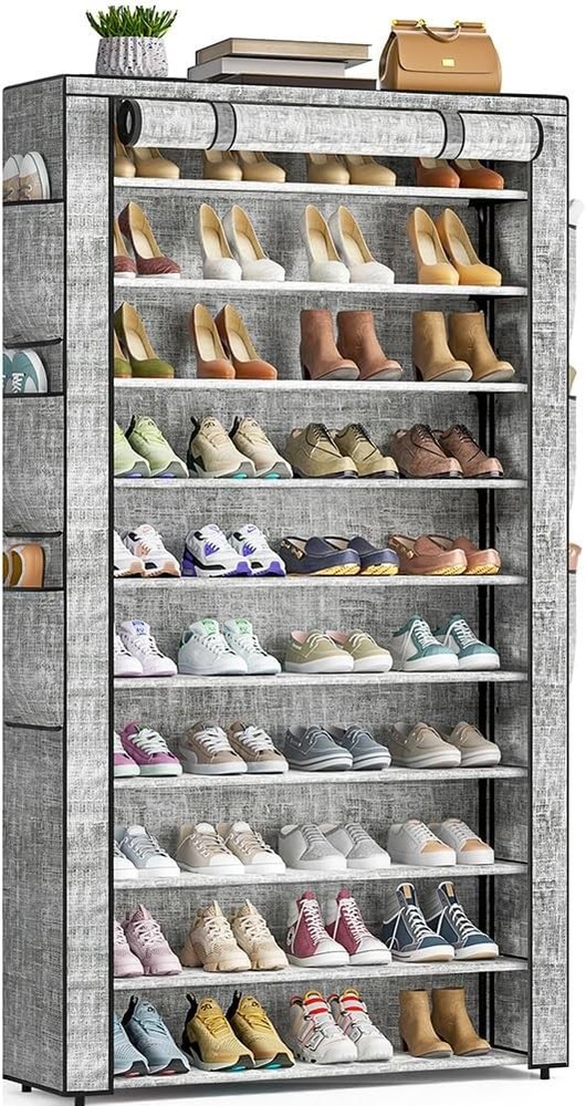 10-Tier Large Shoe Rack Holds 50-56 Pairs Free Standing Tall Shoe Shelf