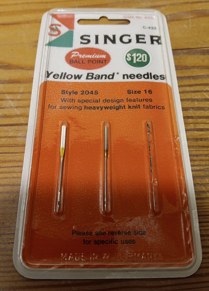 SINGER Style 2045 Size 16 Premium Ball Point Yellow Band Needles  Pack of 2,Open