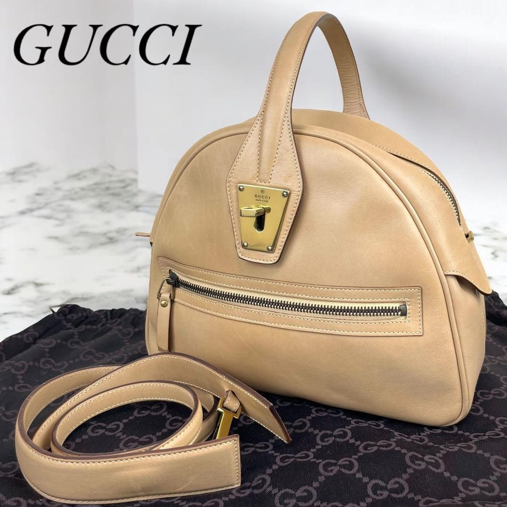GUCCI Authentic Beige Leather 2Way Handle Bag G04223182
